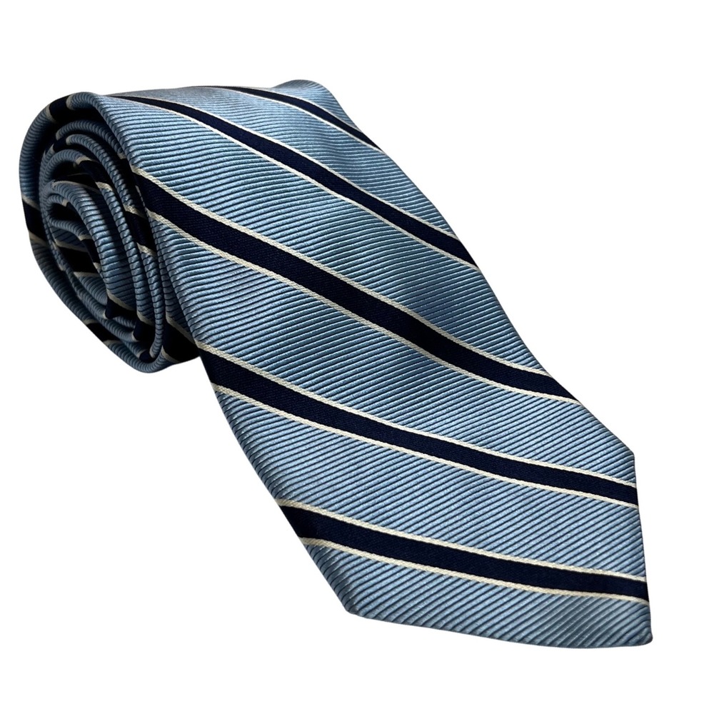 Brooks Brothers Necktie Men One Size Blue Striped Silk Repp Makers England USA
